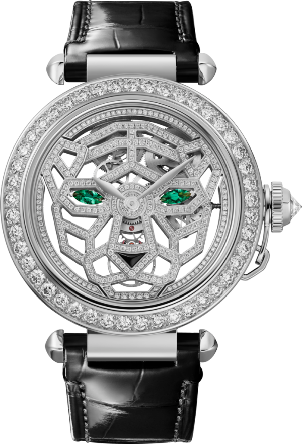 Joaillère Panthère 腕表 41毫米表款，手动上链机芯，18K白金，钻石，可替换式皮表带