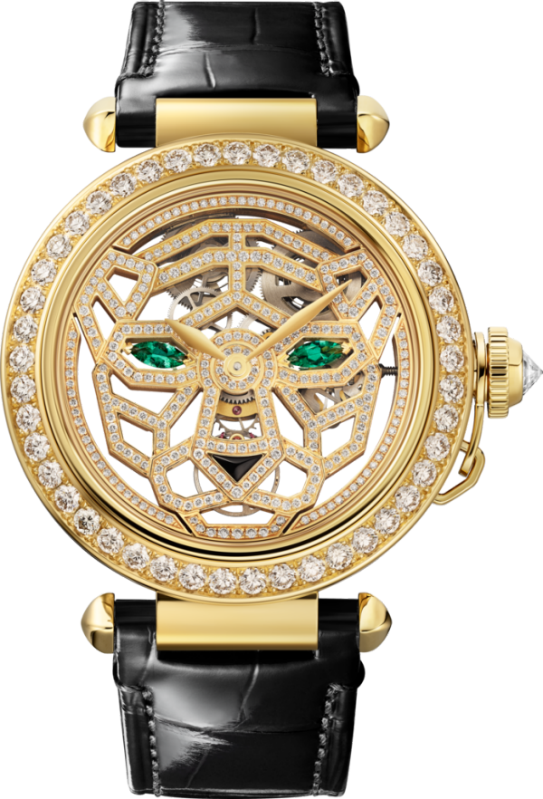 Panthère Jewellery Watches 41 mm, hand-wound movement, 18K yellow gold, diamonds, interchangeable leather straps