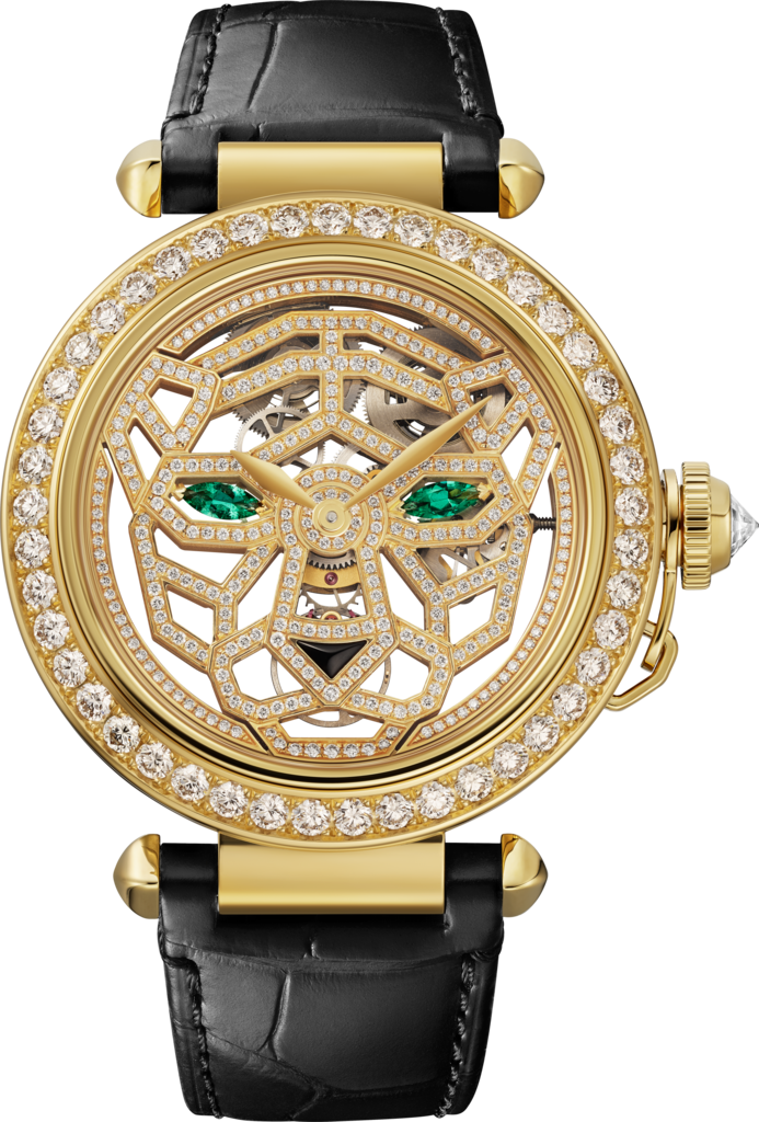 Joaillère Panthère 腕表41毫米表款，手动上链机芯，18K黄金，钻石，可替换式皮表带