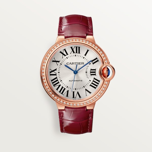 Ballon Bleu de Cartier watch 36mm, automatic movement, rose gold, diamonds, leather