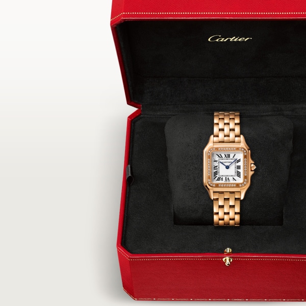 Panthère de Cartier watch Medium model, quartz movement, rose gold, diamonds