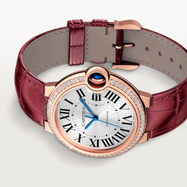 Ballon Bleu de Cartier watch 36mm, automatic movement, rose gold, diamonds, leather