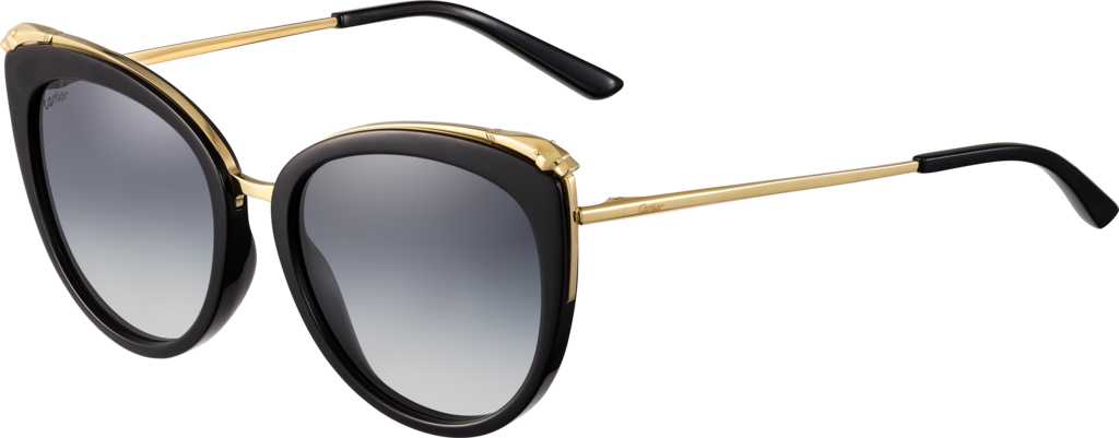 Panthère de Cartier太阳眼镜黑色板材与香槟色镀金饰面金属材质，渐变灰色镜片