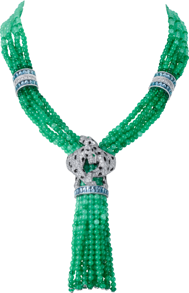 Panthère de Cartier项链白金，缟玛瑙，祖母绿，绿玉髓，海蓝宝石，钻石
