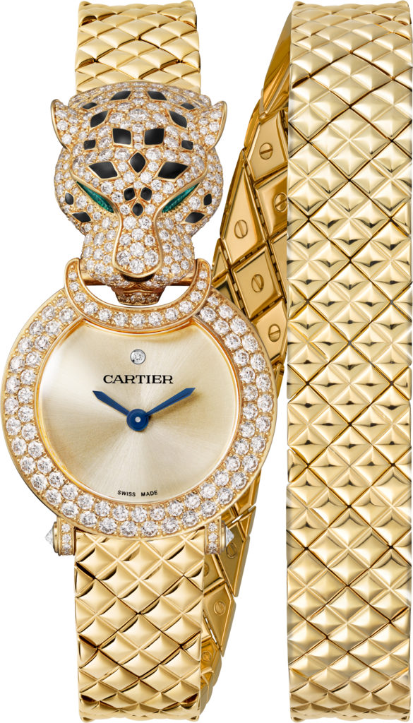 La Panthère de Cartier 腕表23.6毫米，石英机芯，18K黄金，钻石，金属表链