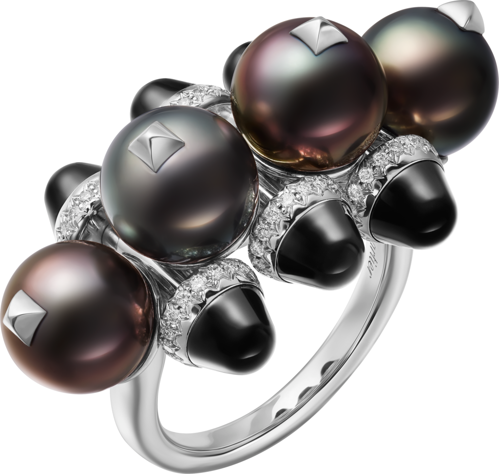 Clash de Cartier ring, XL modelRhodium-finish white gold, Tahiti pearls, onyx, diamonds