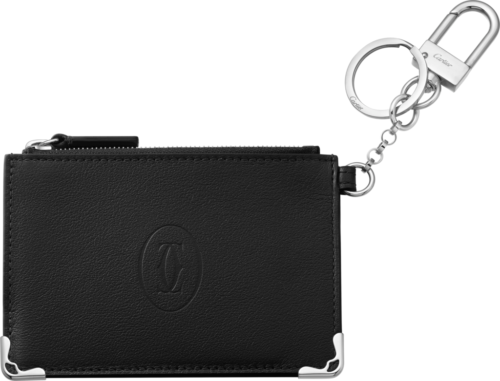 Must de Cartier key ring pouchBlack calfskin, palladium 950/1000 finish