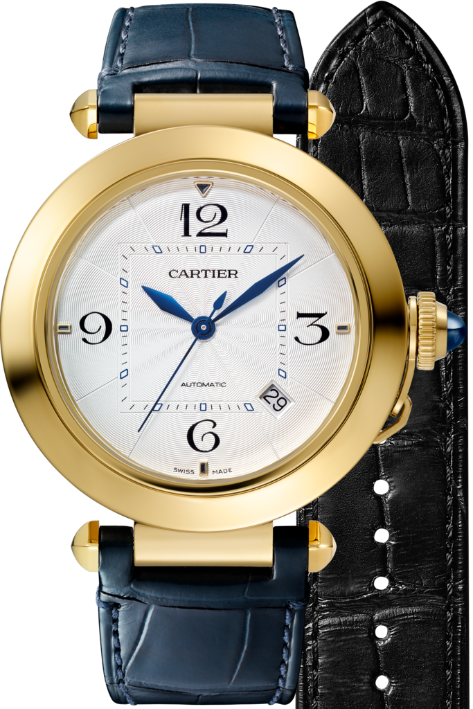 Pasha de Cartier腕表41毫米表款，自动上链机械机芯，18K黄金，两条可替换式皮表带