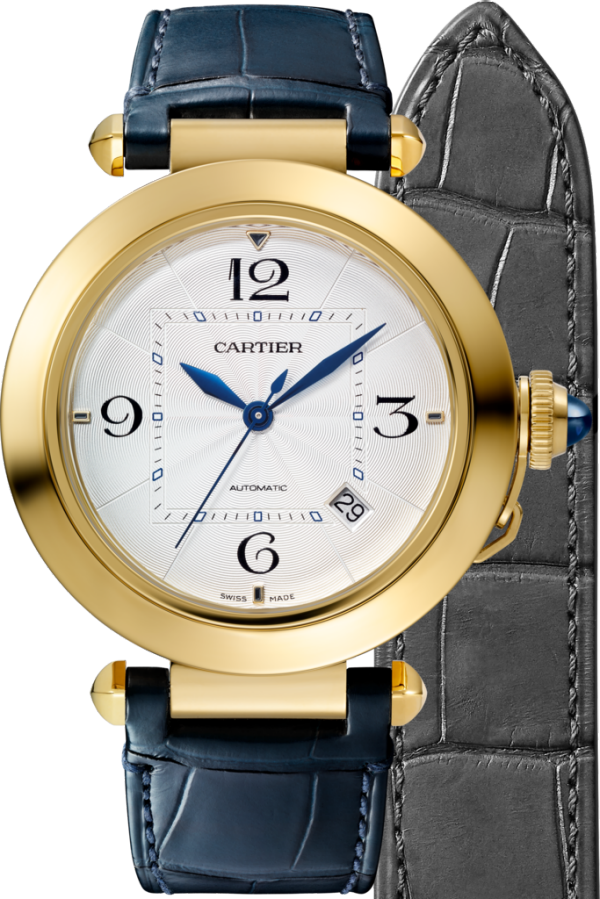 Pasha de Cartier腕表 41毫米表款，自动上链机械机芯，18K黄金，两条可替换式皮表带