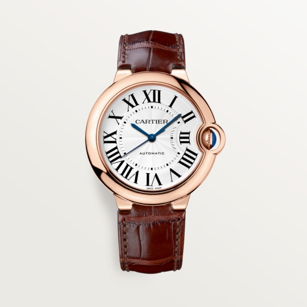 Ballon Bleu de Cartier watch 36mm, automatic movement, rose gold, leather