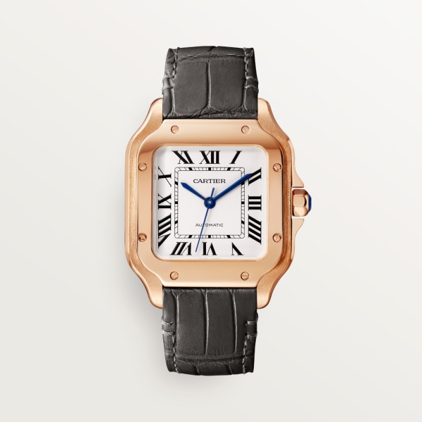 Santos de Cartier watch Medium model, automatic movement, rose gold, 2 interchangeable leather bracelets