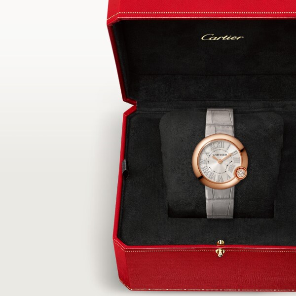 Ballon Blanc de Cartier watch 30mm, quartz movement, rose gold, diamond, leather