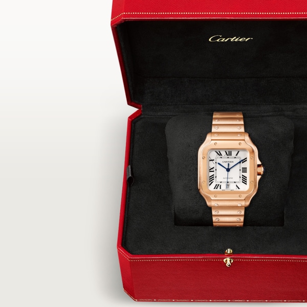 Santos de Cartier腕表 大号表款，自动机芯，18K玫瑰金，可替换式金属表链与皮表带