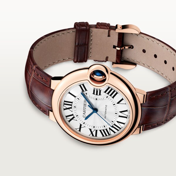 Ballon Bleu de Cartier watch 36mm, automatic movement, rose gold, leather