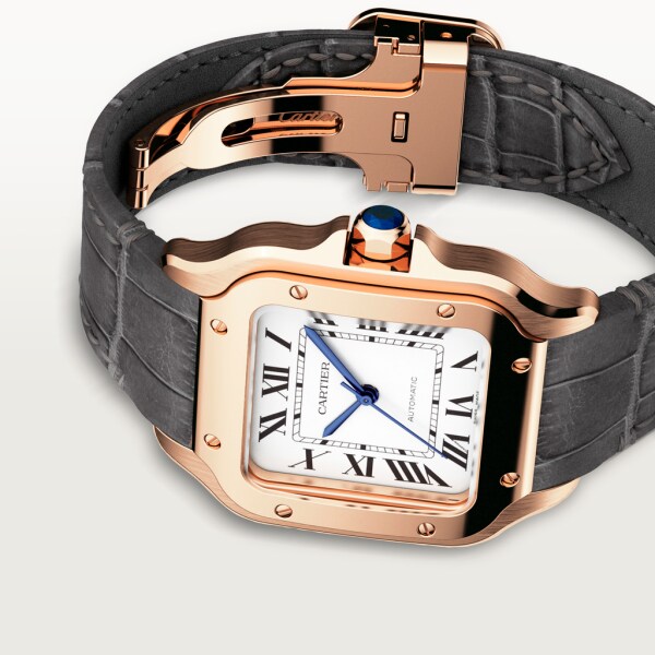 Santos de Cartier watch Medium model, automatic movement, rose gold, 2 interchangeable leather bracelets