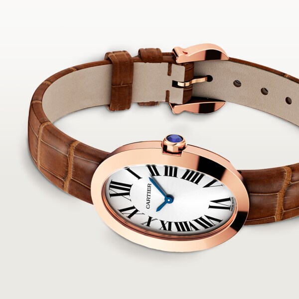 Baignoire watch, small model Small model, quartz movement, rose gold, leather