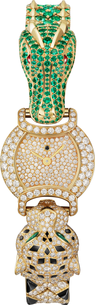 Indomptables de Cartier腕表22.2 毫米，石英机芯，黄金，钻石，祖母绿，红宝石，尖晶石，金属表链