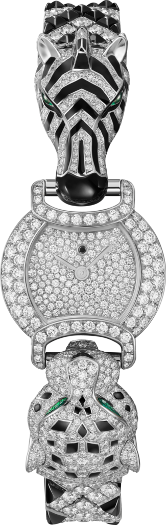 Indomptables de Cartier腕表22.2 毫米，石英机芯，镀铑白金，祖母绿，钻石，尖晶石，缟玛瑙，金属表链