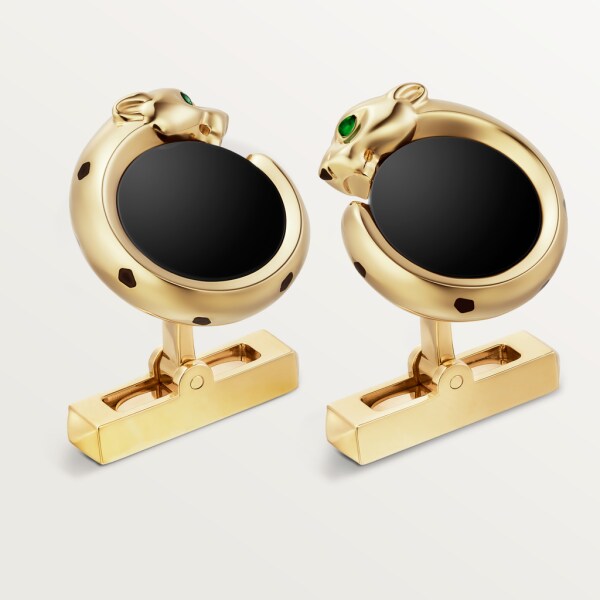 Panthère de Cartier cufflinks Yellow gold, onyx, tsavorites and black lacquer