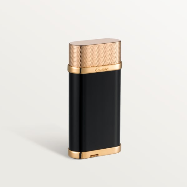 Oval lighter with guilloché motif Black composite, rose-gold finish