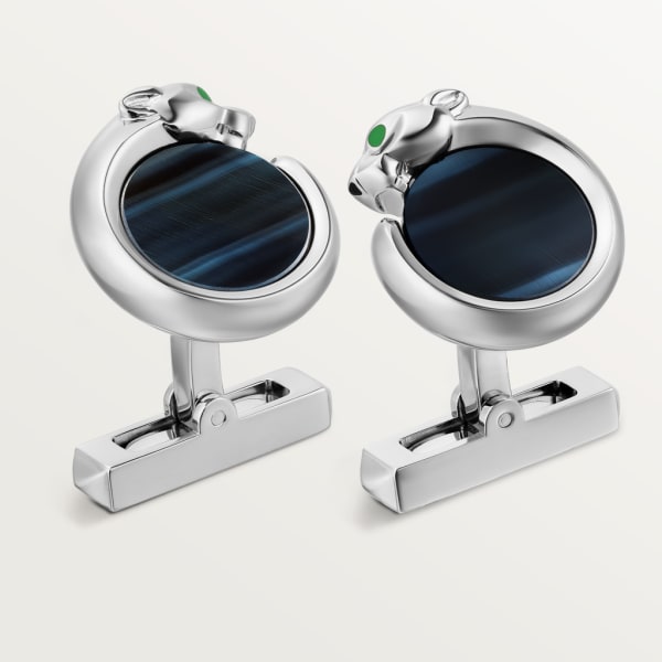 Panthère de Cartier cufflinks Sterling silver, palladium-finish, hawk's eye, lacquer