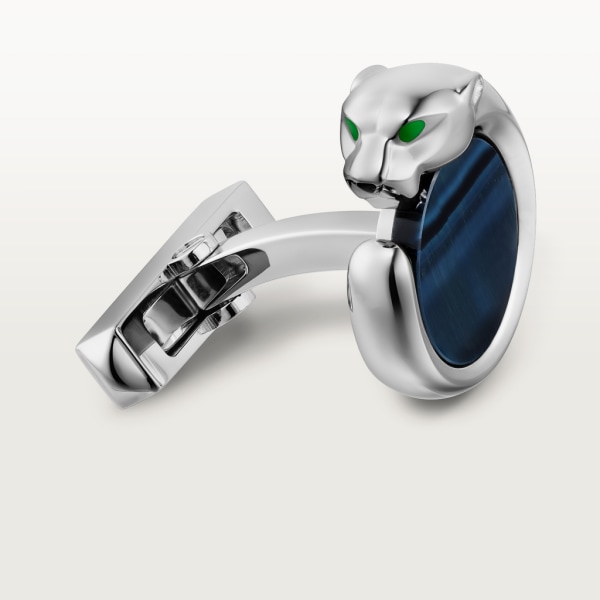 Panthère de Cartier cufflinks Sterling silver, palladium-finish, hawk's eye, lacquer