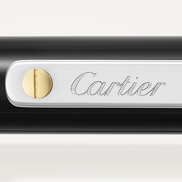 Santos de Cartier圆珠笔 小号款，黑漆，镀钯和镀金饰面