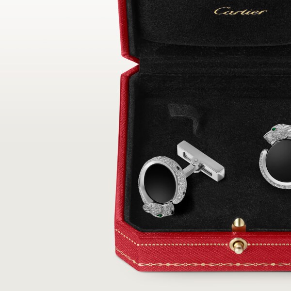 Panthère de Cartier cufflinks Rhodium-finish white gold, diamonds, emeralds, onyx