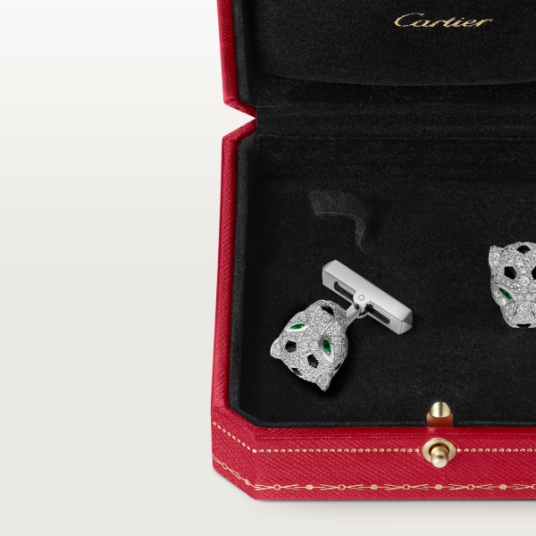 Panthère de Cartier袖扣 镀铑白金，钻石，祖母绿，缟玛瑙