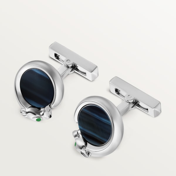 Panthère de Cartier cufflinks Sterling silver, palladium-finish, hawk's eye, lacquer