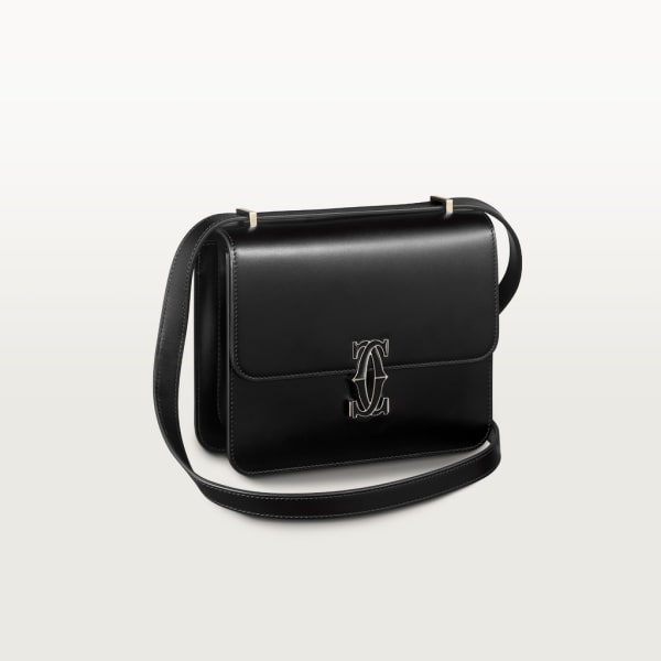 Mini shoulder bag, C de Cartier Black calfskin, gold and black enamel finish