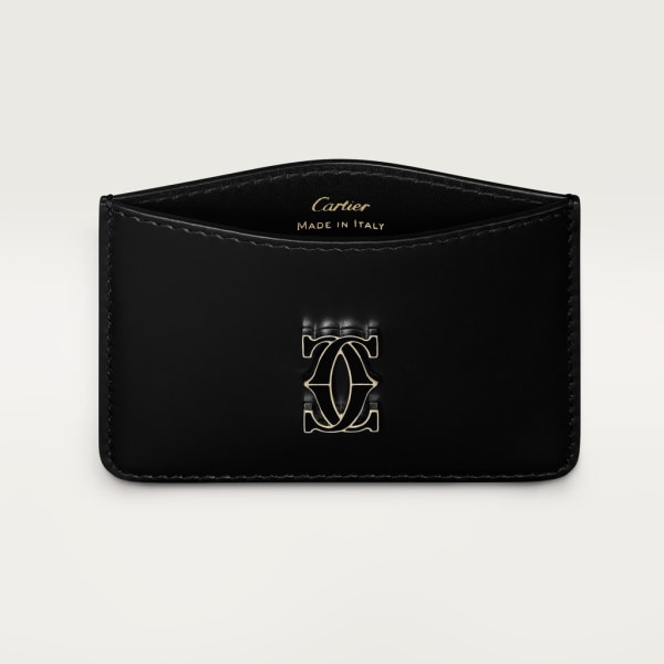 Simple card holder, C de Cartier Black calfskin, gold and black enamel finish