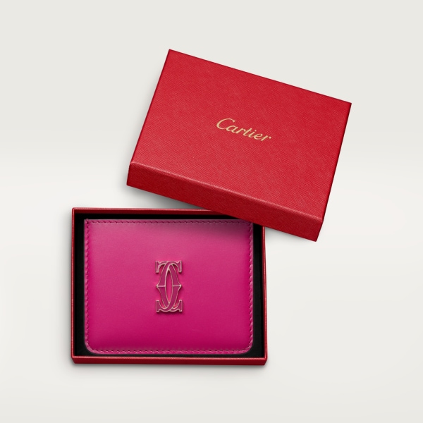 C de Cartier单卡片夹 紫粉色小牛皮，金色与紫粉色珐琅饰面