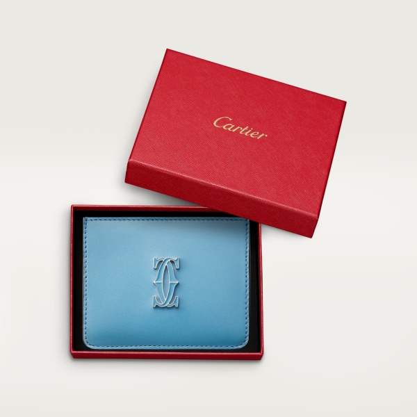 C de Cartier单卡片夹 卡布里蓝色小牛皮，金色和卡布里蓝色珐琅饰面