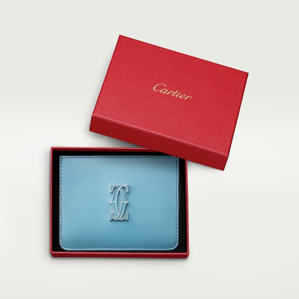Simple Card Holder, C de Cartier Capri blue calfskin, golden and Capri blue enamel-finish