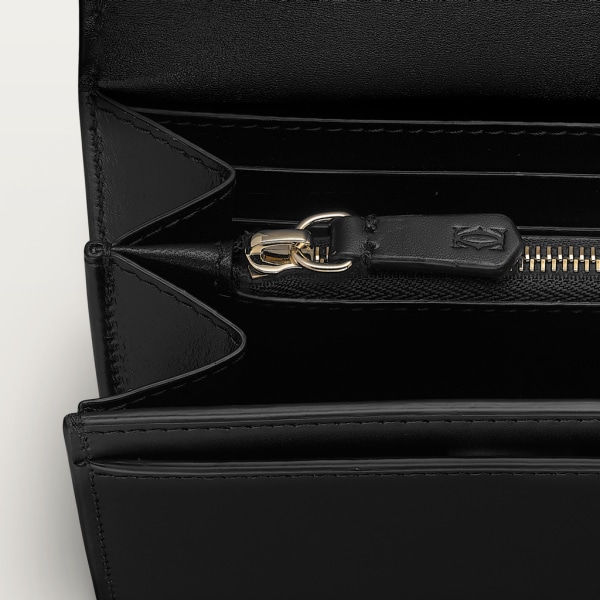 C de Cartier翻盖通用型皮夹 黑色小牛皮，金色与黑色珐琅饰面