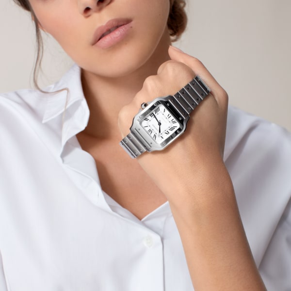 Santos de Cartier腕表 中号表款，自动机芯，精钢，可替换式金属表链与皮表带