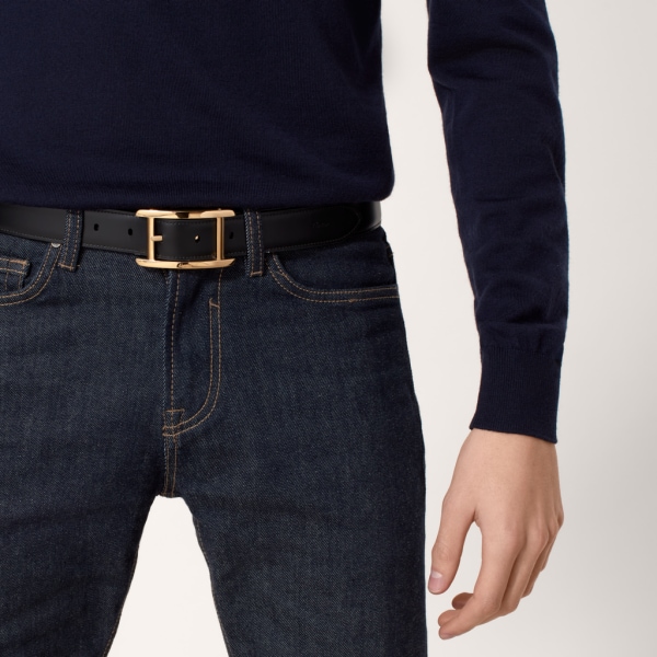 Belt, Tank de Cartier Black cowhide, golden-finish buckle