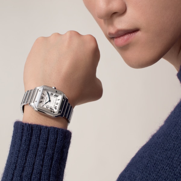 Santos de Cartier腕表 中号表款，自动机芯，精钢，可替换式金属表链与皮表带