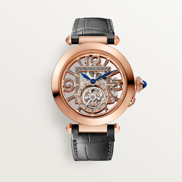 Pasha de Cartier watch 41 mm, hand-wound mechanical movement, rose gold, 2 interchangeable leather straps