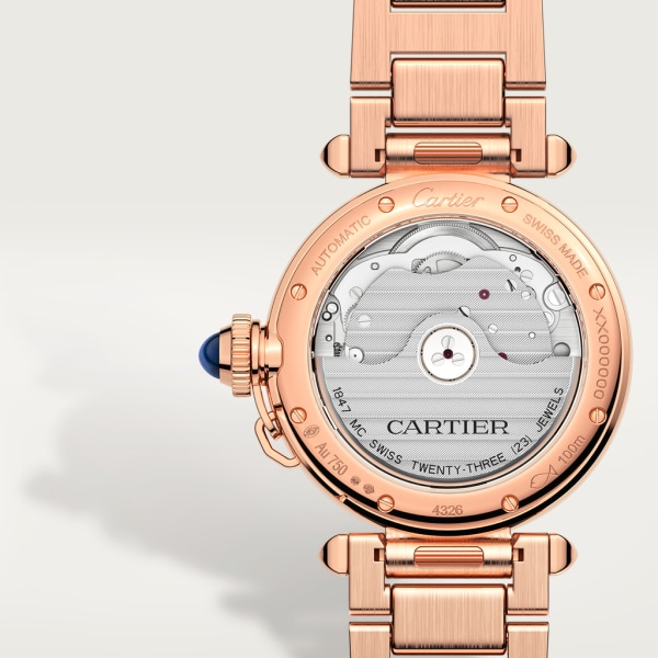 Pasha de Cartier腕表 35毫米表款，自动上链机械机芯，18K玫瑰金，镶嵌钻石，可替换式金属表链与皮表带