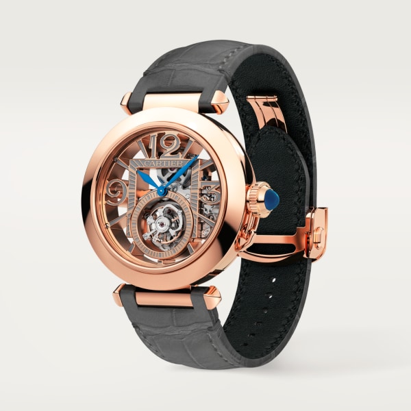Pasha de Cartier watch 41 mm, hand-wound mechanical movement, rose gold, 2 interchangeable leather straps