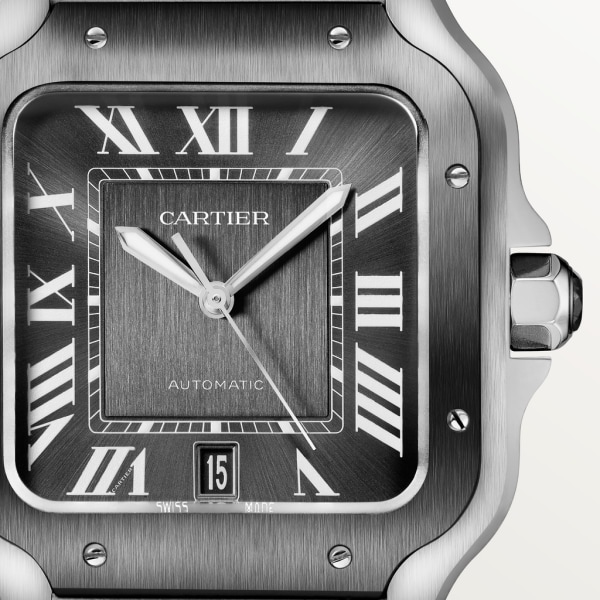 Santos de Cartier watch Large model, automatic movement, steel, ADLC, interchangeable metal and rubber bracelets