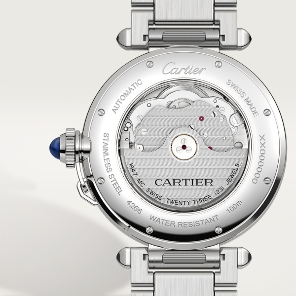 Pasha de Cartier腕表 41毫米表款，自动上链机械机芯，精钢，可替换式金属表链和皮表带