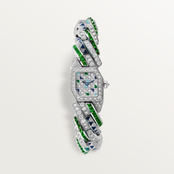 Maillon de Cartier watch Small model, quartz movement, white gold, diamonds, tsavorite garnets, lacquer