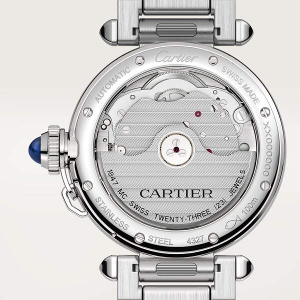 Pasha de Cartier watch 35 mm, automatic movement, steel, interchangeable metal and leather straps