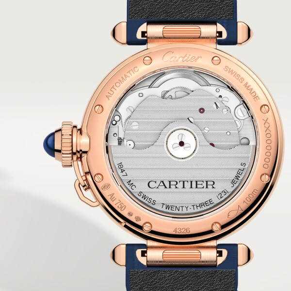 Pasha de Cartier watch 35 mm, automatic movement, rose gold, 2 interchangeable leather straps