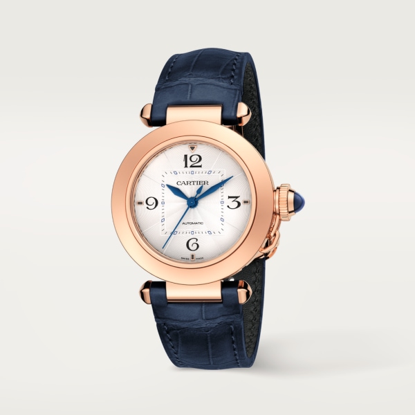 Pasha de Cartier watch 35 mm, automatic movement, rose gold, 2 interchangeable leather straps