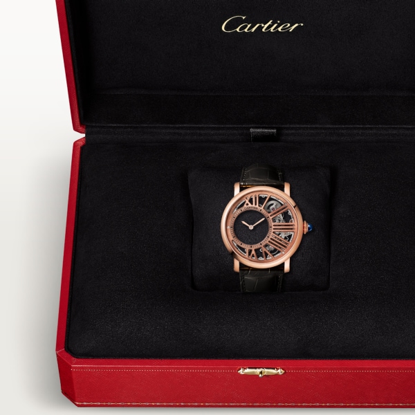 Rotonde de Cartier腕表 42毫米表款，手动上链机械机芯，18K玫瑰金，皮表带