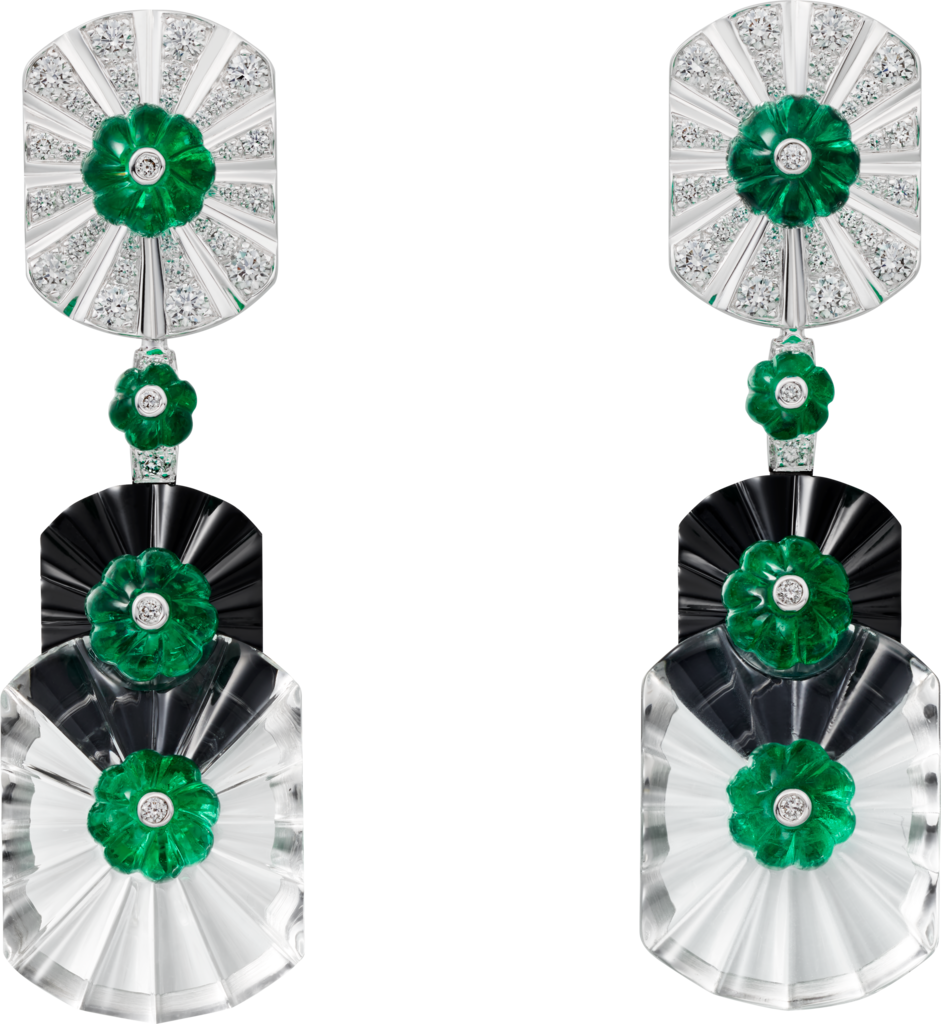 Sixième Sens par Cartier耳环白金，祖母绿，白水晶，缟玛瑙，钻石